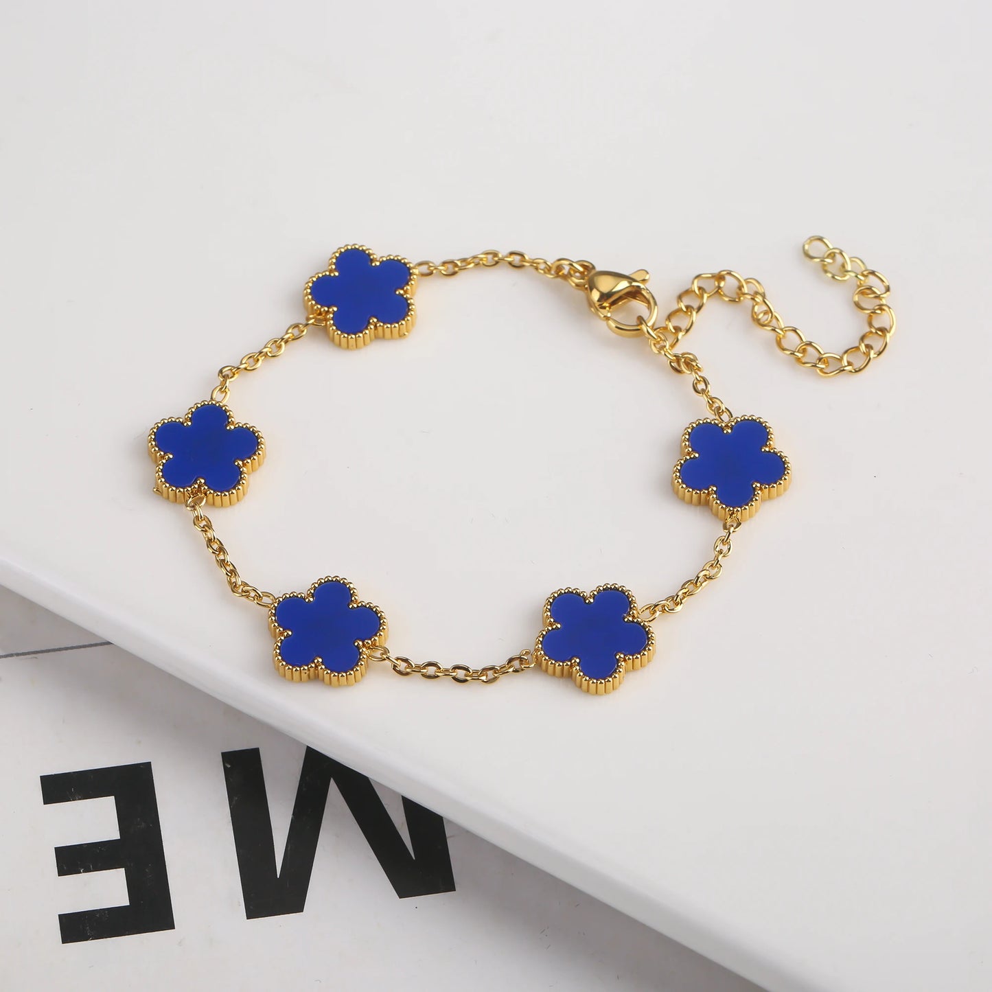 Adjustable Gold Flower Blue Bracelet
