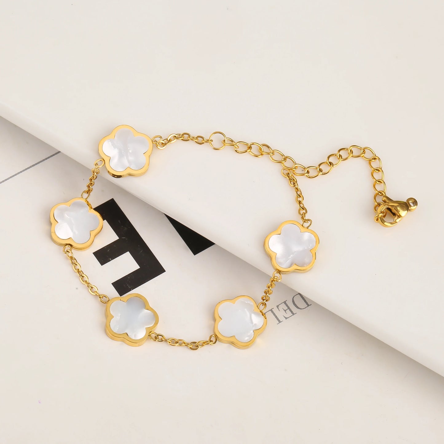 Adjustable Gold Flower White Bracelet