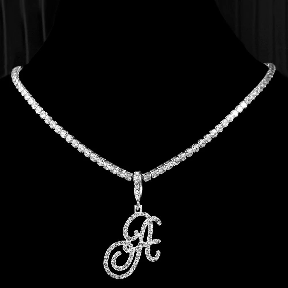 Cubic Zirconia A Letter Pendant Necklace