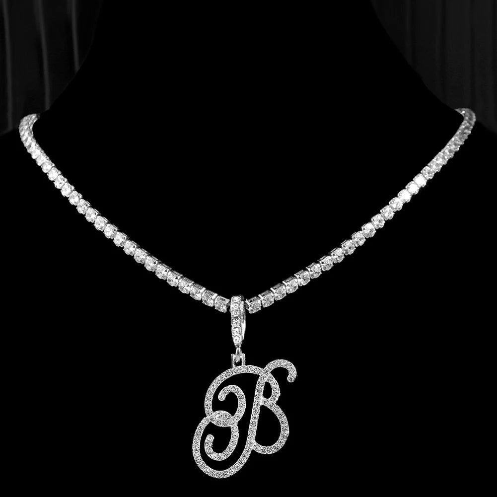 Cubic Zirconia B Letter Pendant Necklace