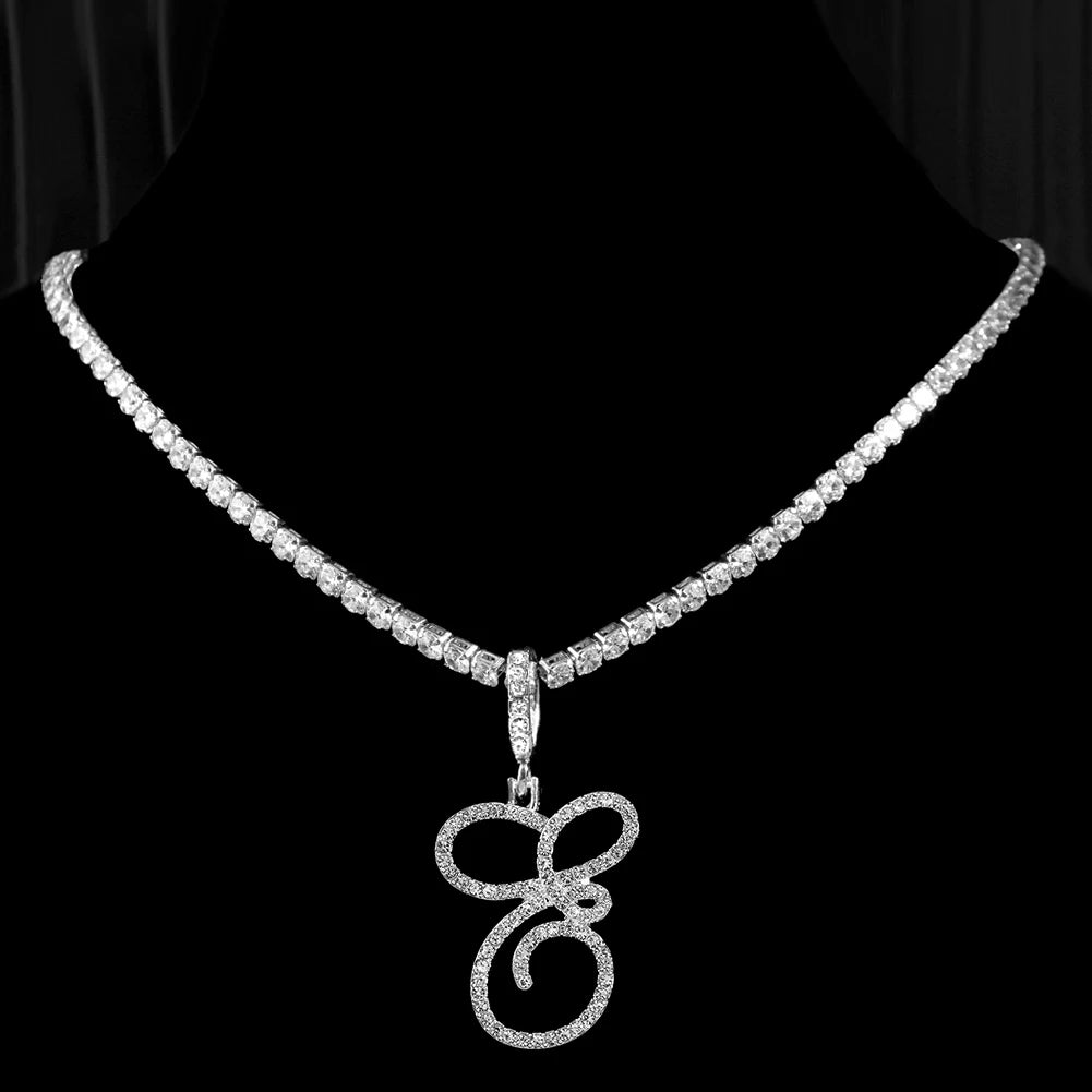 Cubic Zirconia E Letter Pendant Necklace