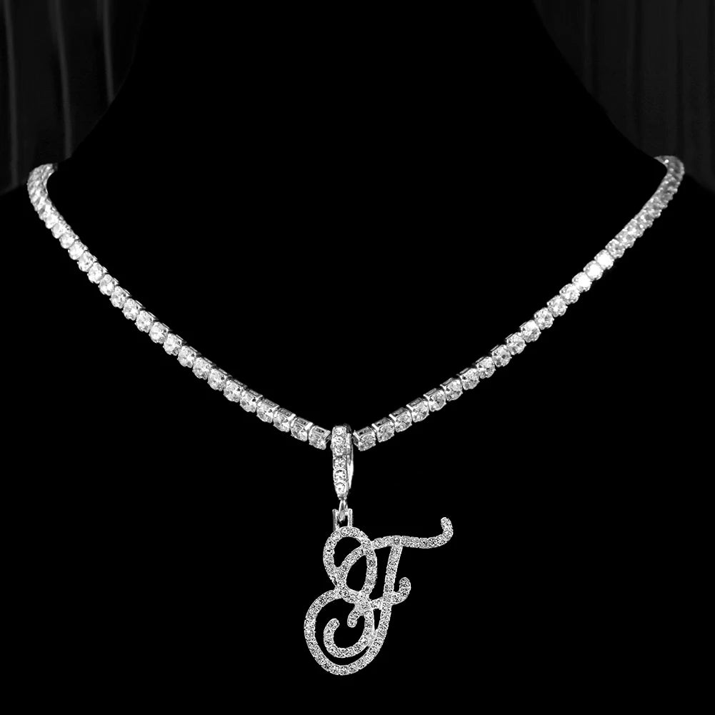 Cubic Zirconia F Letter Pendant Necklace