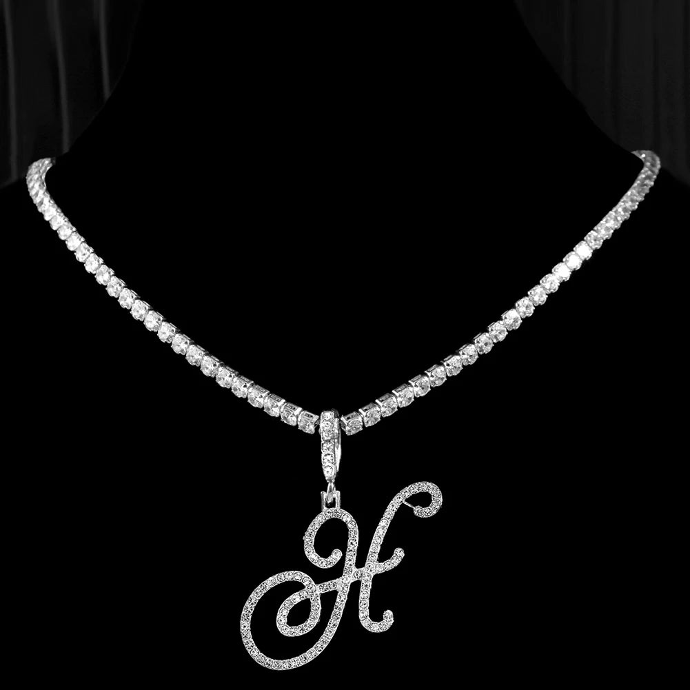 Cubic Zirconia H Letter Pendant Necklace