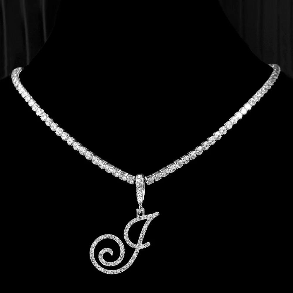 Cubic Zirconia I Letter Pendant Necklace