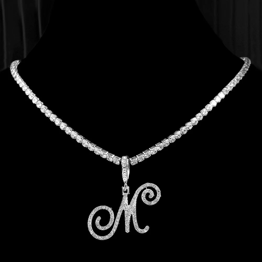 Cubic Zirconia M Letter Pendant Necklace