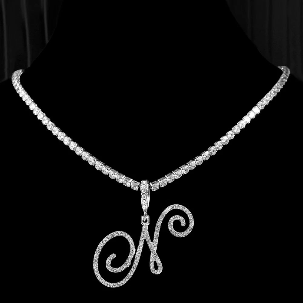 Cubic Zirconia N Letter Pendant Necklace