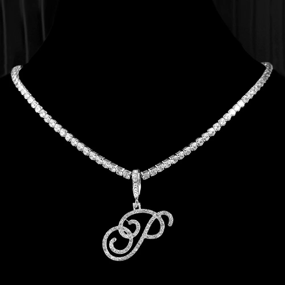 Cubic Zirconia P Letter Pendant Necklace