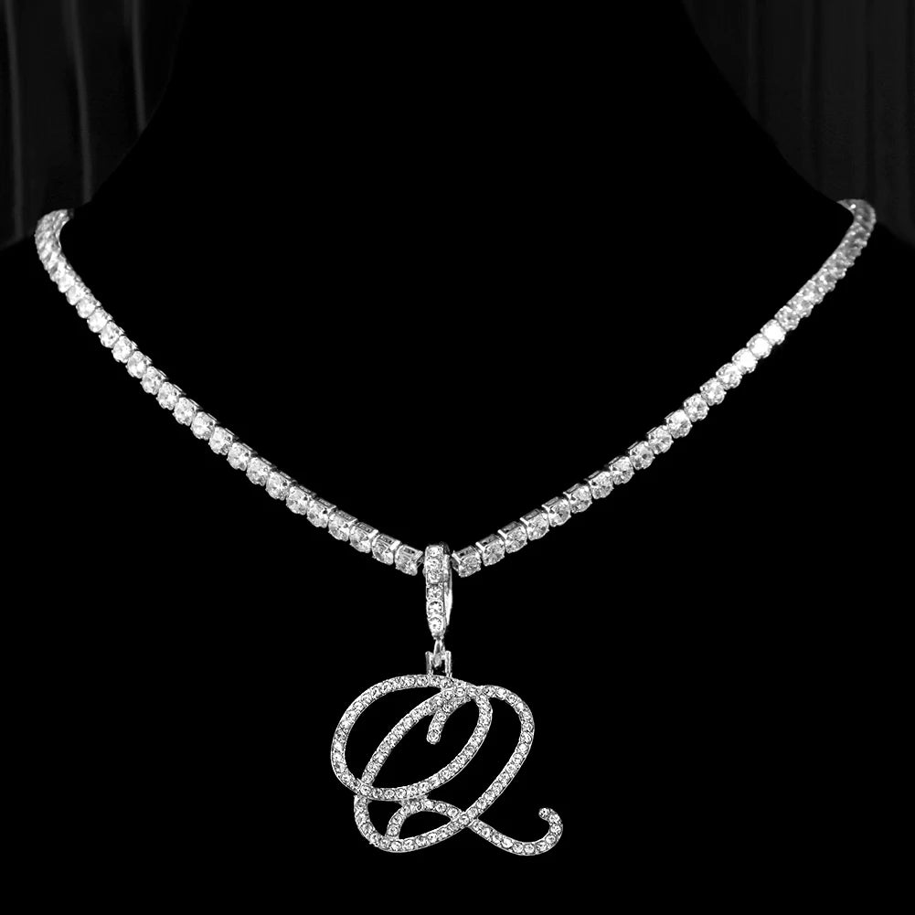 Cubic Zirconia Q Letter Pendant Necklace