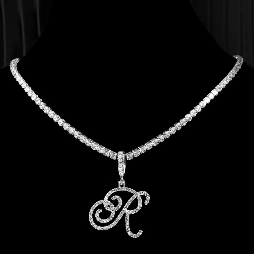 Cubic Zirconia R Letter Pendant Necklace