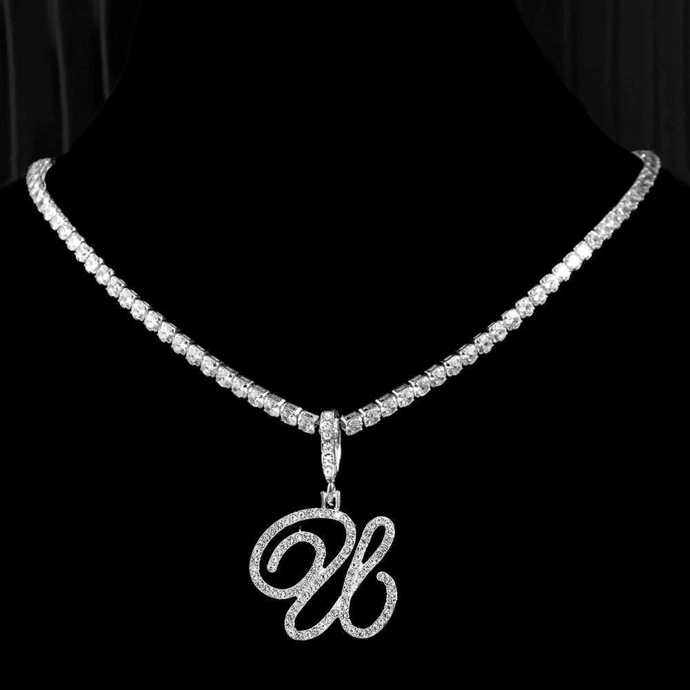 Cubic Zirconia U Letter Pendant Necklace