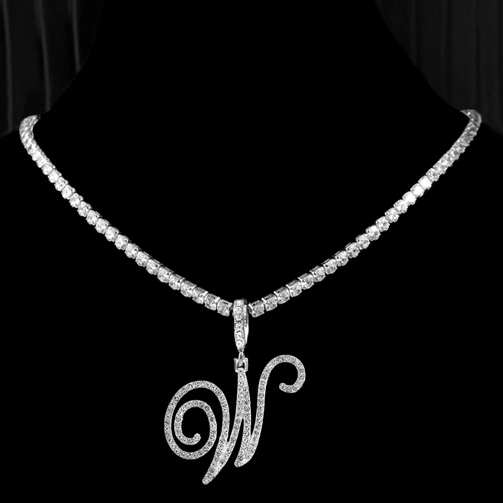 Cubic Zirconia W Letter Pendant Necklace