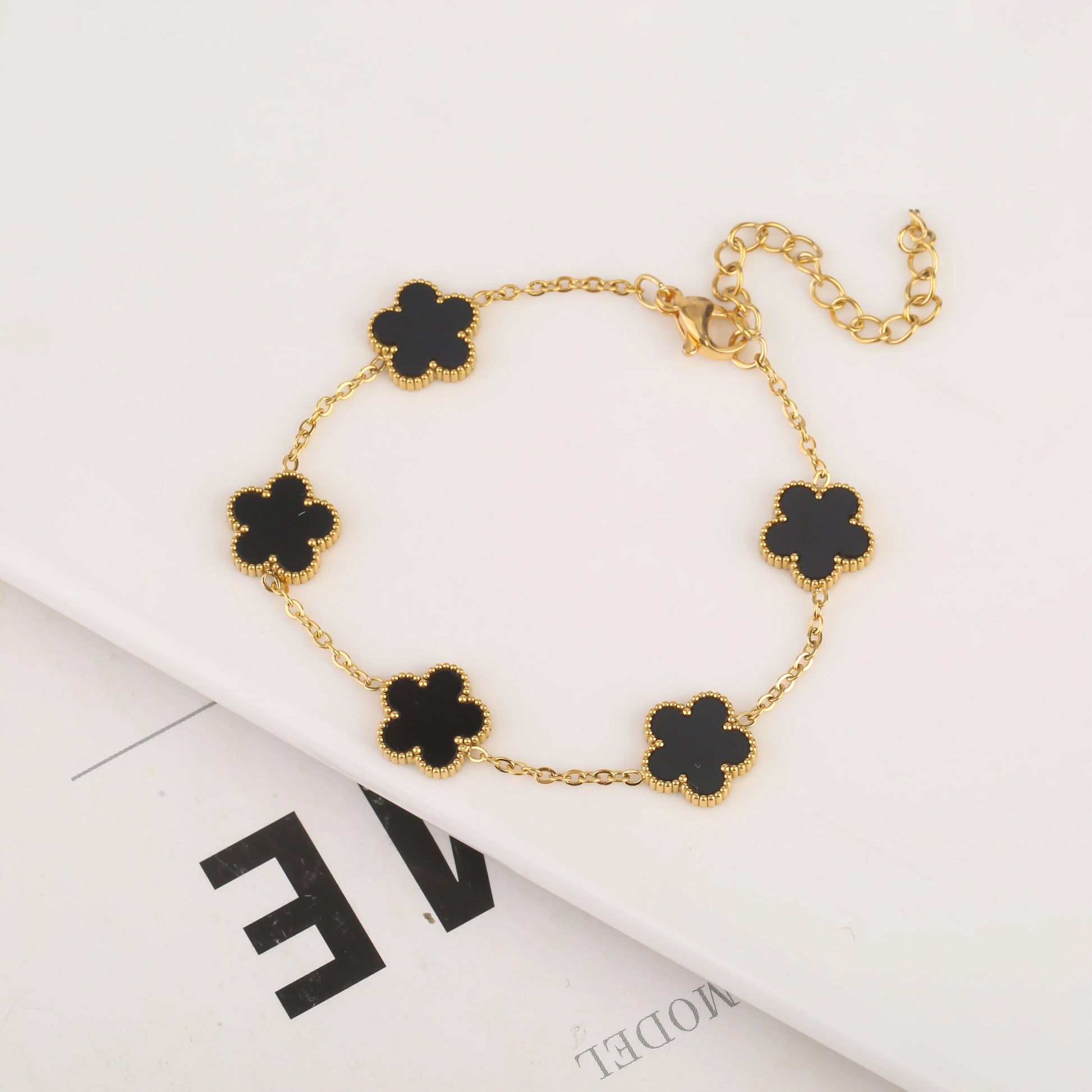 Adjustable Gold Flower Black Bracelet
