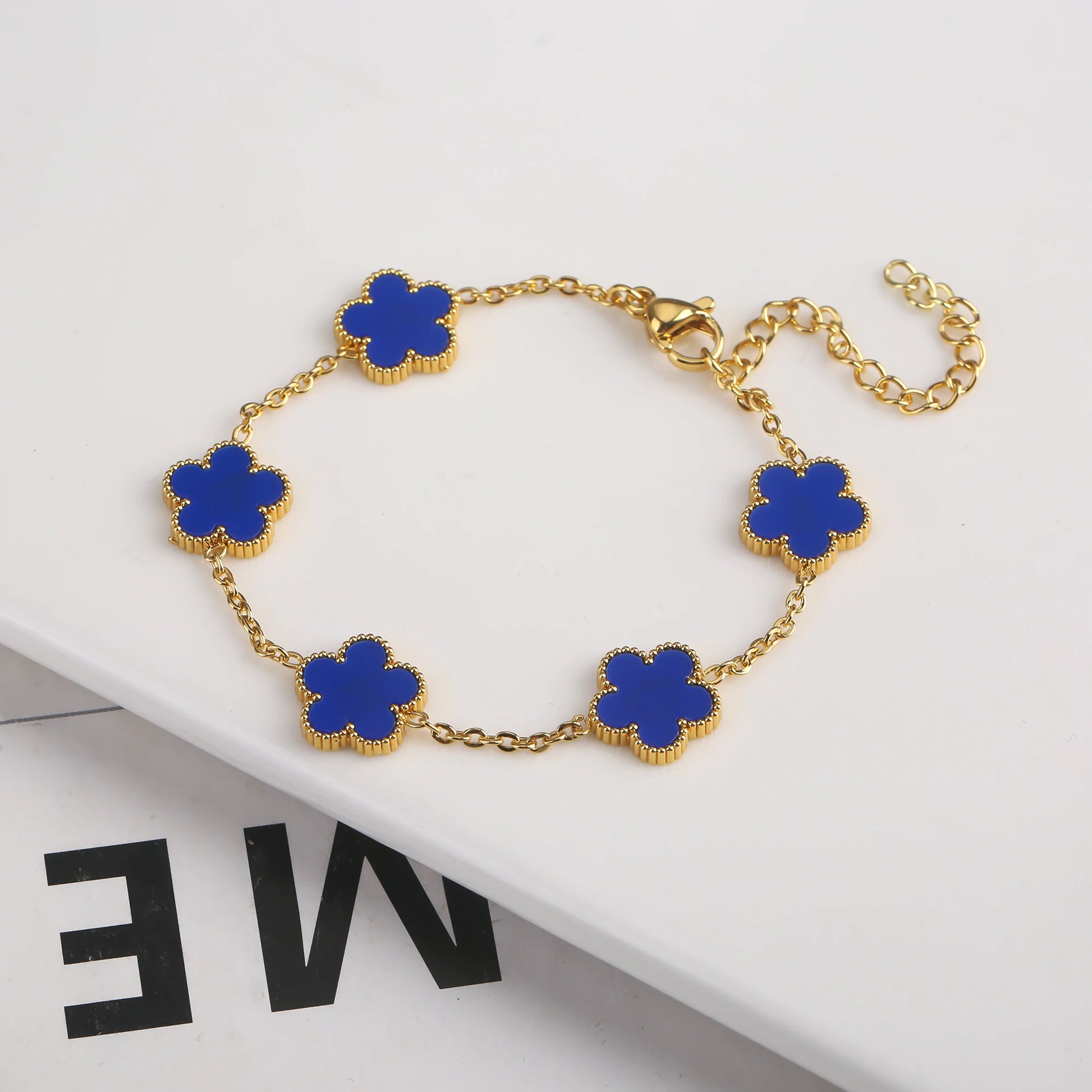 Adjustable Gold Flower Blue Bracelet