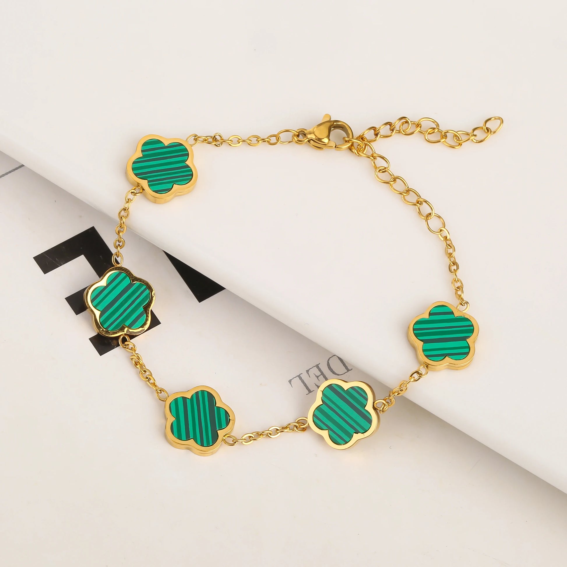Adjustable Gold Flower Green Bracelet
