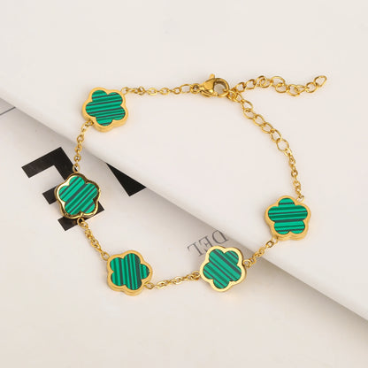 Adjustable Gold Flower Green Bracelet