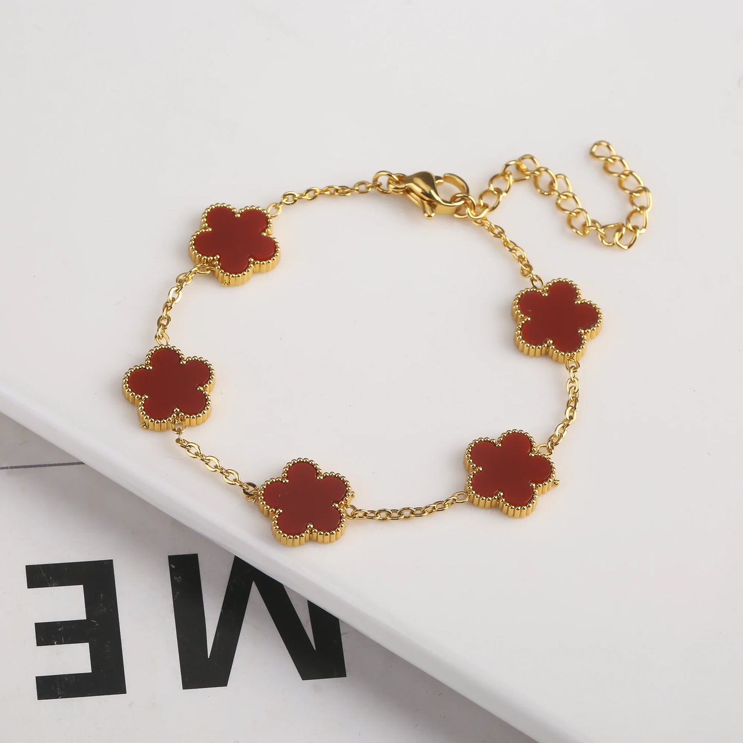 Adjustable Gold Flower Red Bracelet