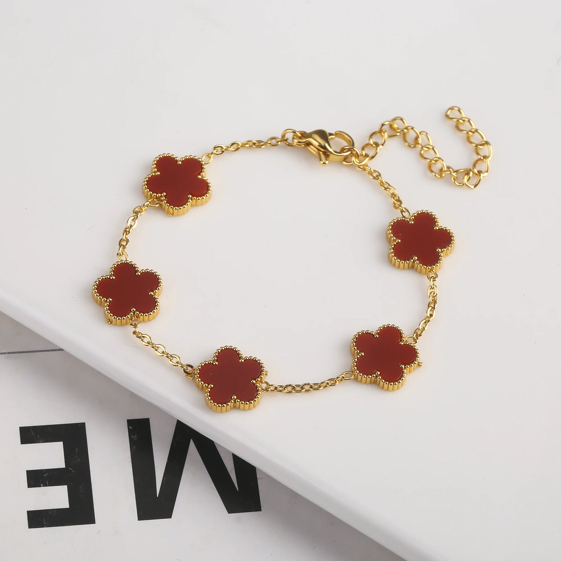 Adjustable Gold Flower Red Bracelet