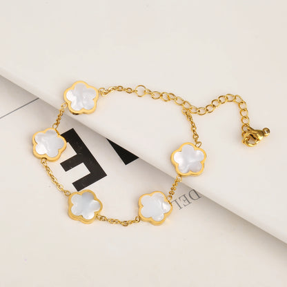 Adjustable Gold Flower White Bracelet
