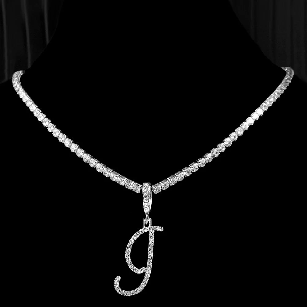 Cubic Zirconia I Letter Pendant Necklace