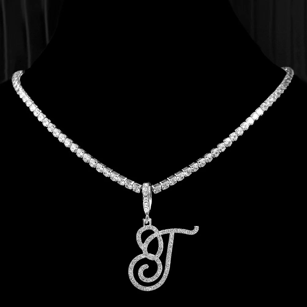 Cubic Zirconia T Letter Pendant Necklace