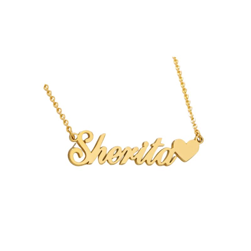 Personalized Heart Vintage Name Gold Necklace
